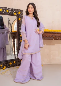 lavender crinkle embroidered 3 piece suit