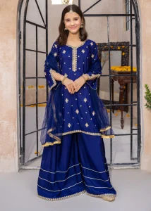 Blue Rawsilk Embroidered 3 Piece Gharara blue rawsilk embroidered 3 piece gharara